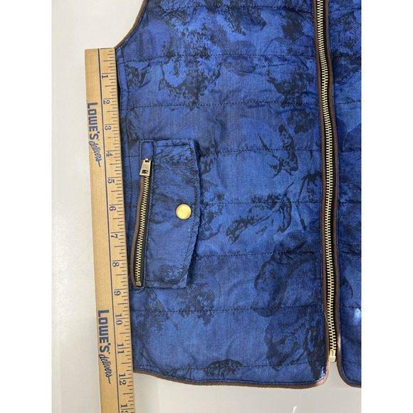 Juniors Chocolate Vest Size Medium Blue Floral Sleeveless Zip Up - Picture 14 of 16